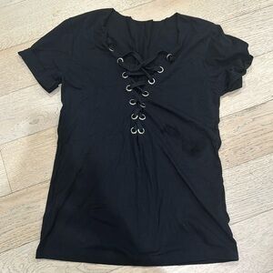 Black oversized hockey lace up tee shirt LF XS